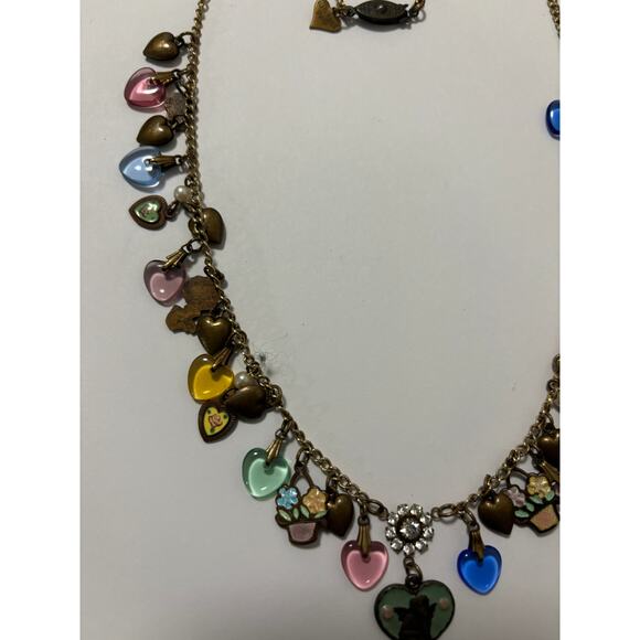 VIntage Glass Works Studio Whimsical Heart Charms Necklace Enamel & Molded Glass - Picture 4 of 11